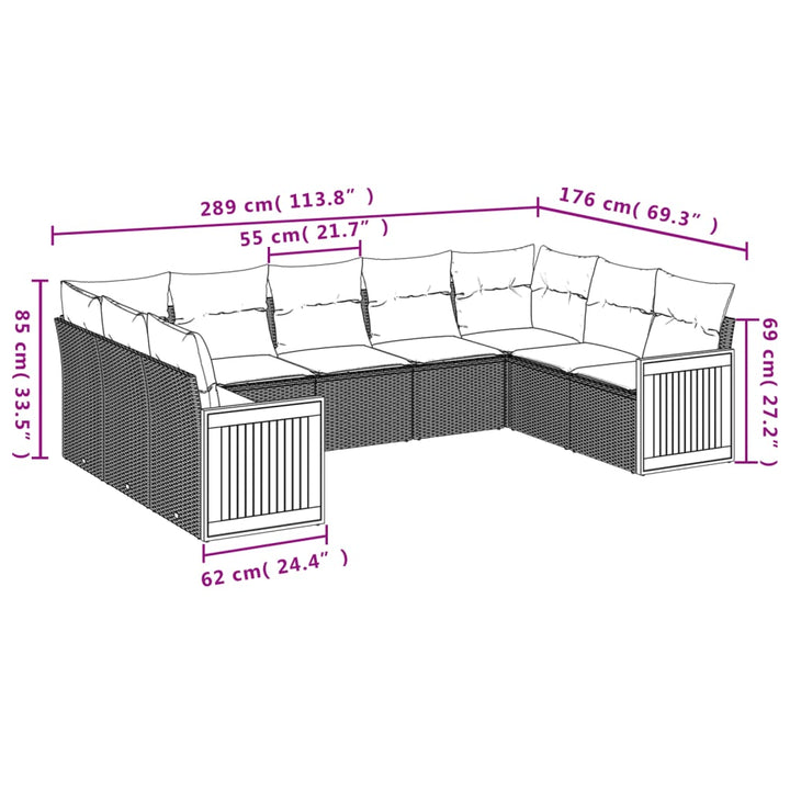 sofasæt til haven 9 dele med hynder polyrattan beige