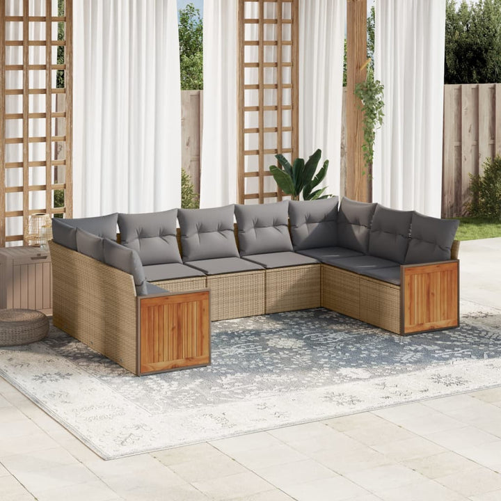 sofasæt til haven 9 dele med hynder polyrattan beige