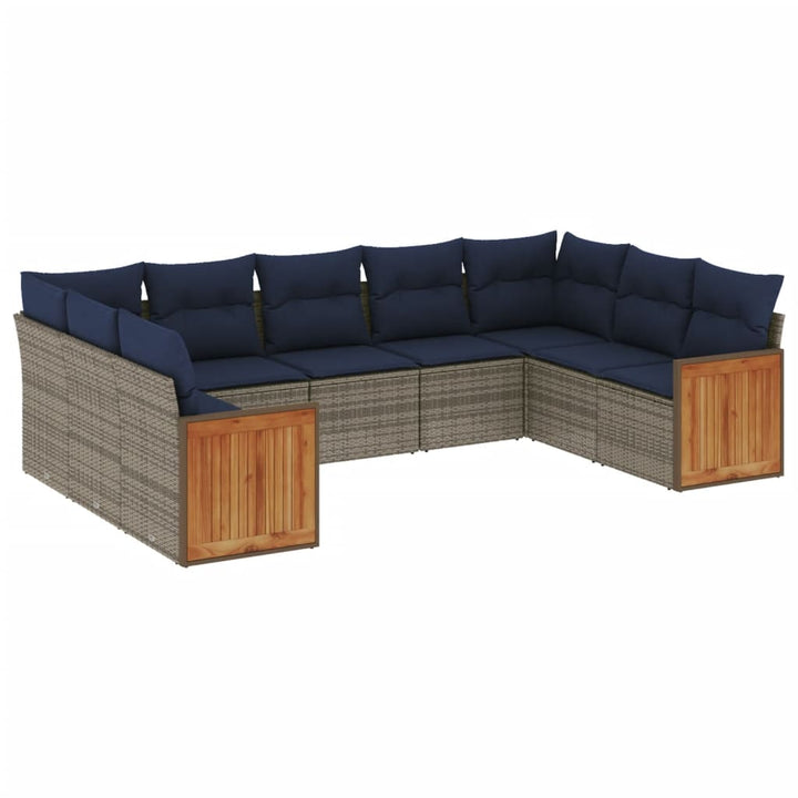havesofasæt med 9 dele og hynder grå polyrattan