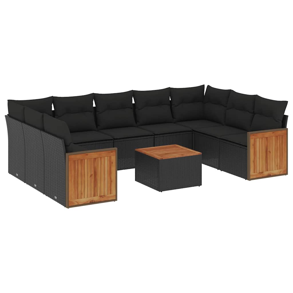 sofasæt til haven 10 dele med hynder polyrattan sort