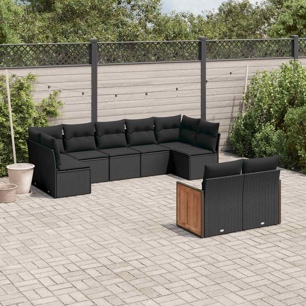 sofasæt til haven 9 dele med hynder polyrattan sort