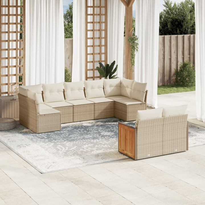 sofasæt til haven 9 dele med hynder polyrattan beige