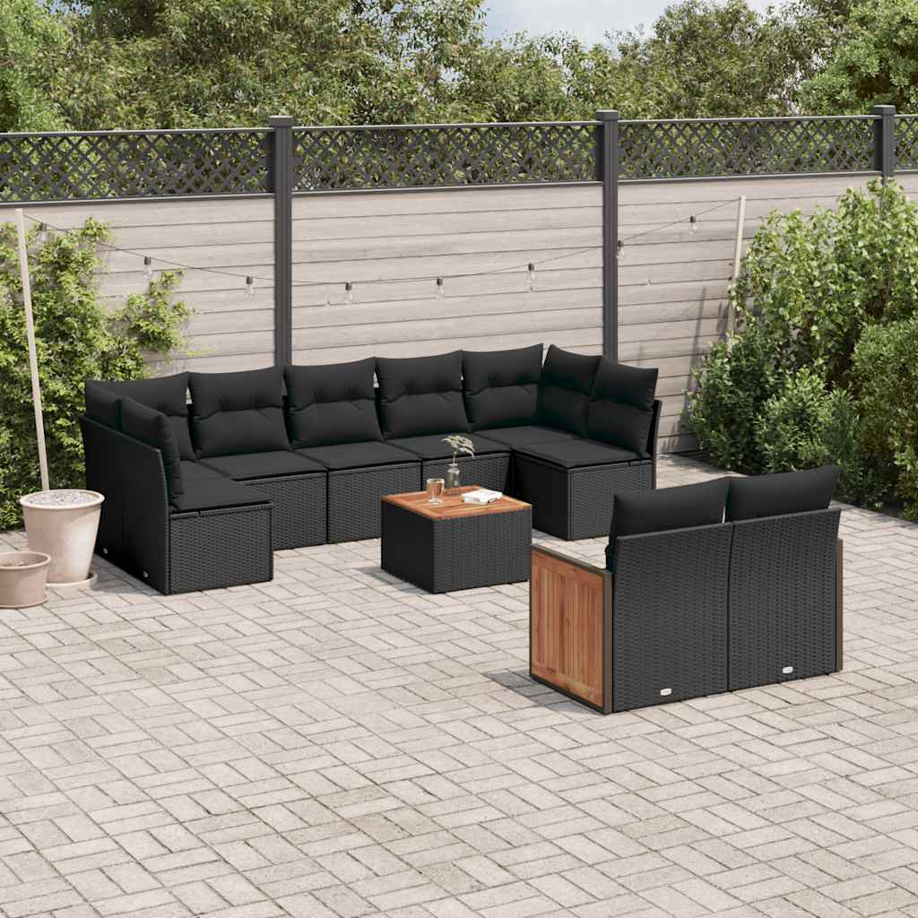 sofasæt til haven 10 dele med hynder polyrattan sort