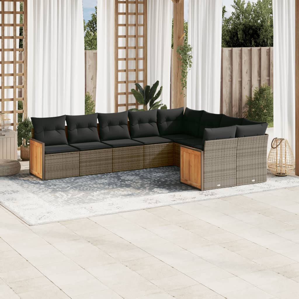 sofasæt til haven 9 dele med hynder polyrattan grå