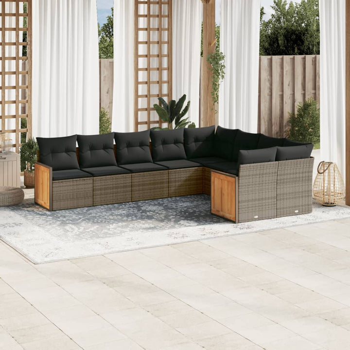 sofasæt til haven 9 dele med hynder polyrattan grå