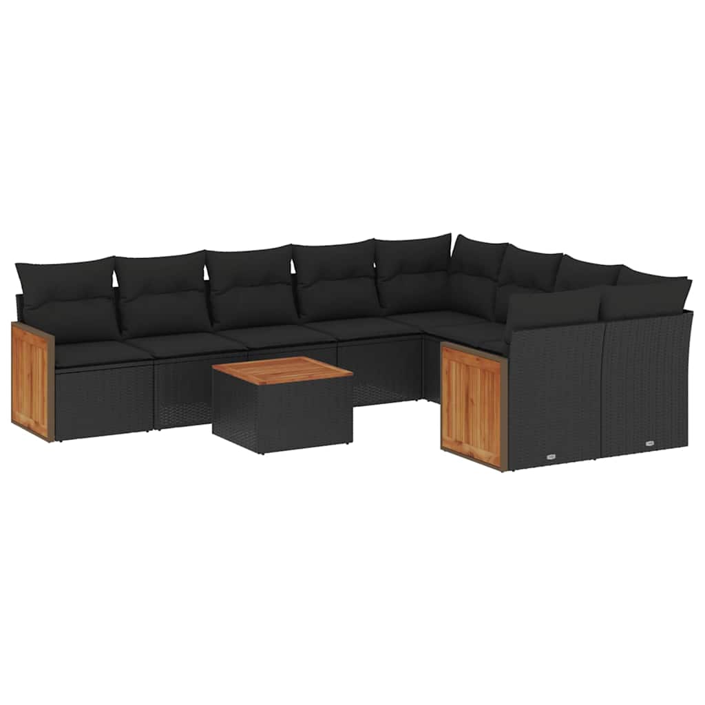 sofasæt til haven 10 dele med hynder polyrattan sort