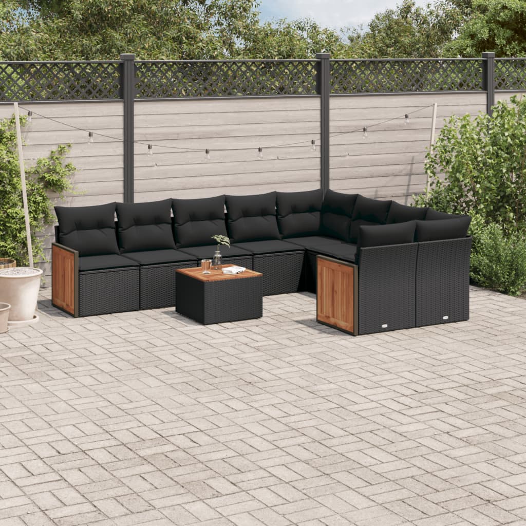sofasæt til haven 10 dele med hynder polyrattan sort