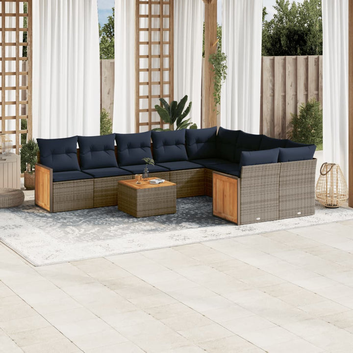 havesofasæt med 10 dele og hynder grå polyrattan