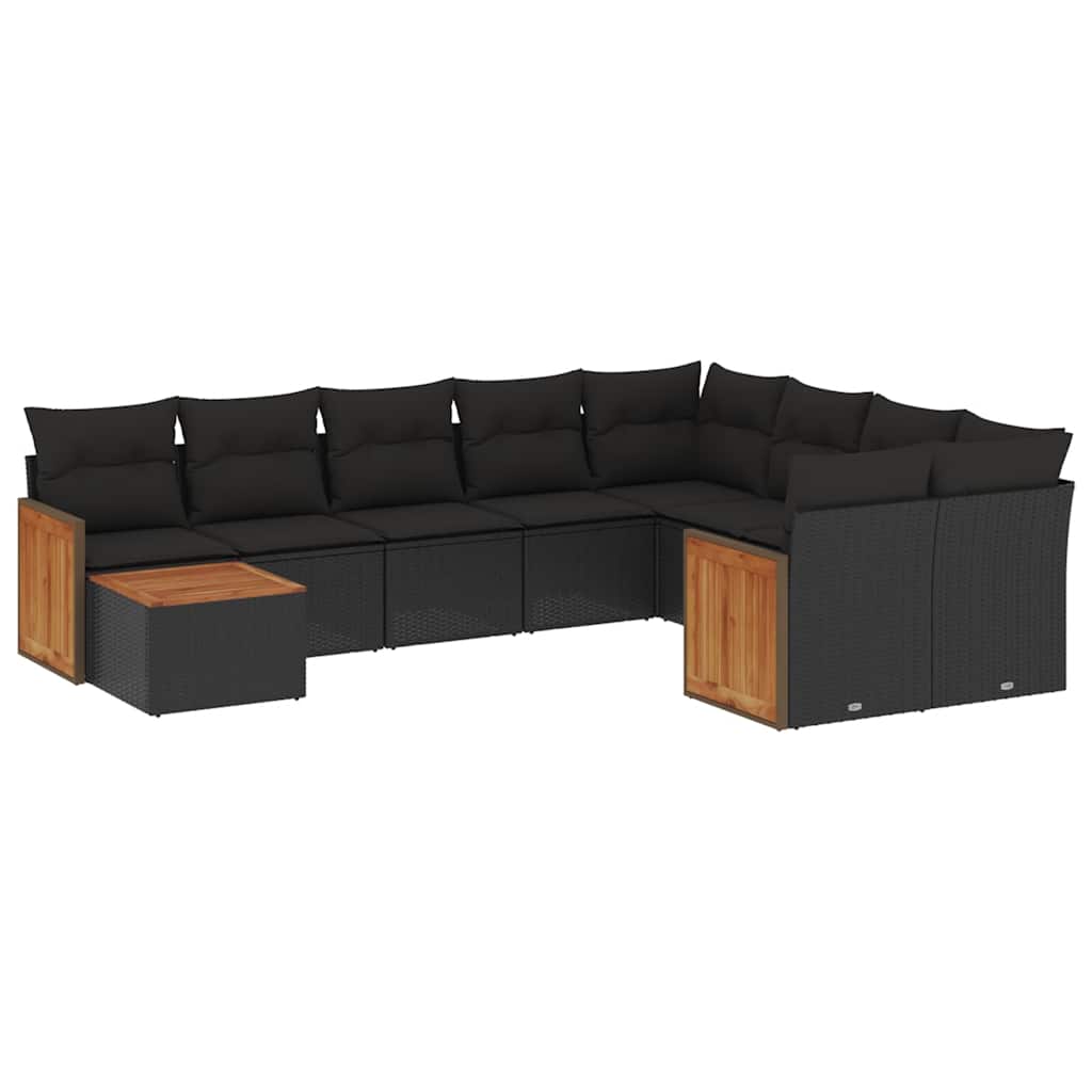 sofasæt til haven 10 dele med hynder polyrattan sort