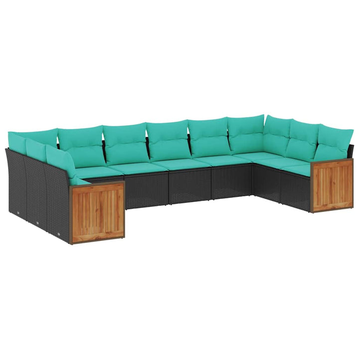 havesofasæt med 10 hynder sort polyrattan