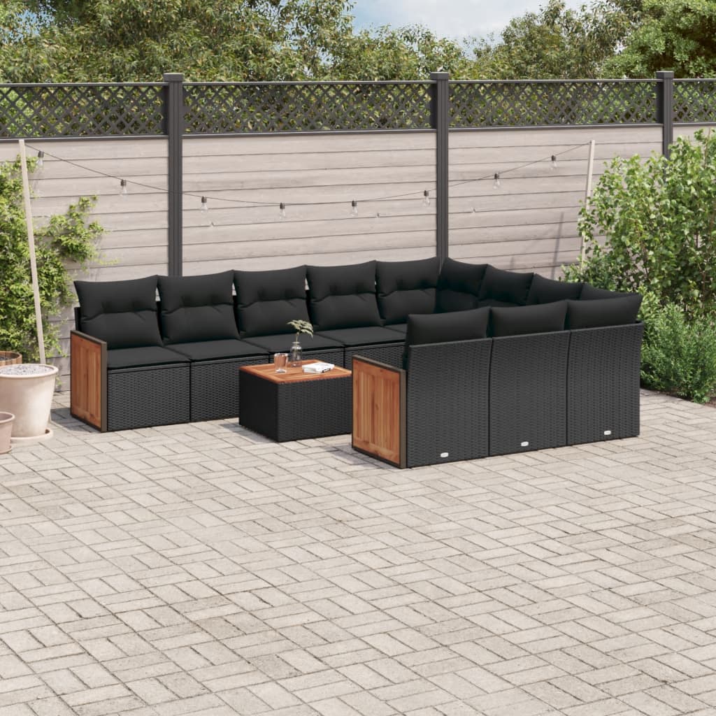 sofasæt til haven 11 dele med hynder polyrattan sort