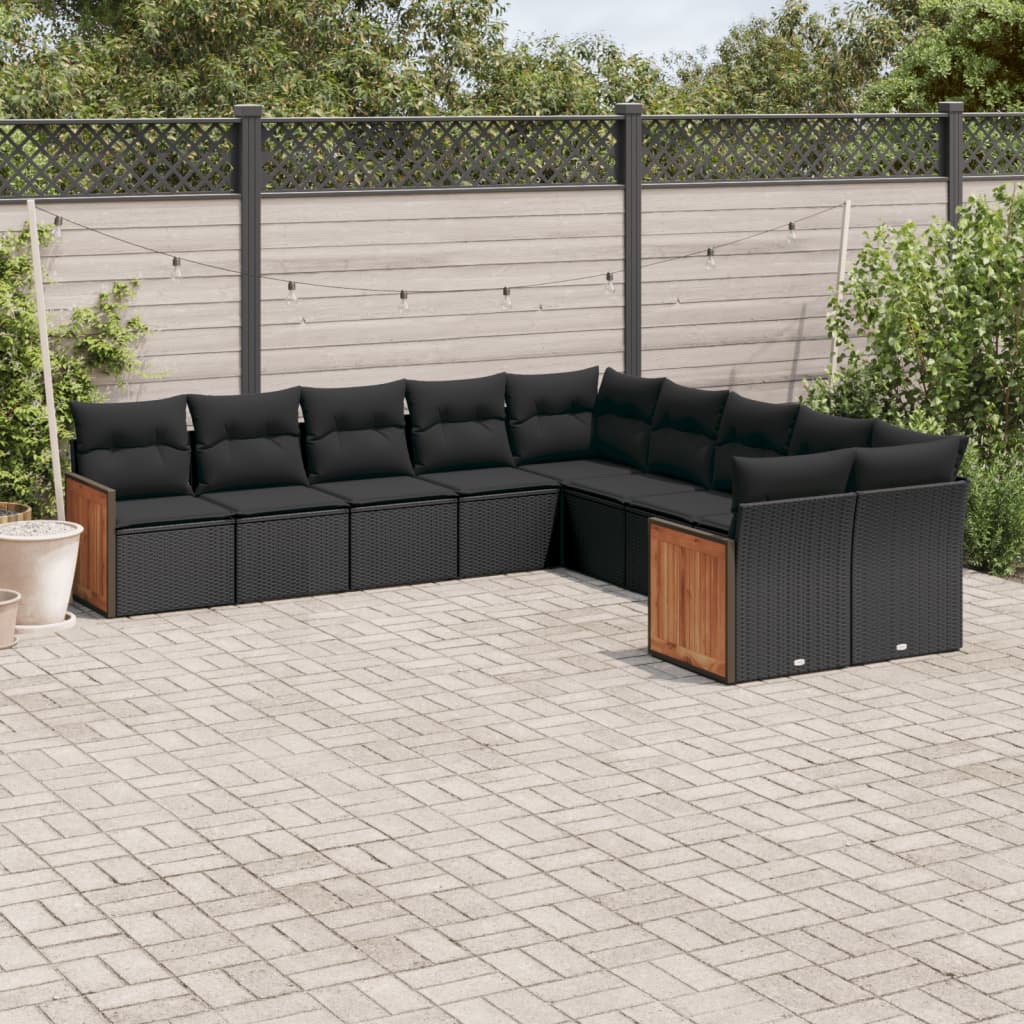 sofasæt til haven 10 dele med hynder polyrattan sort