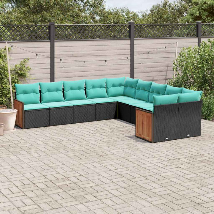 havesofasæt med 10 hynder sort polyrattan
