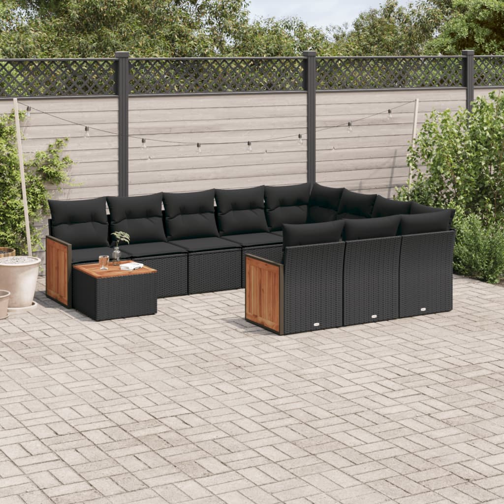 sofasæt til haven 11 dele med hynder polyrattan sort