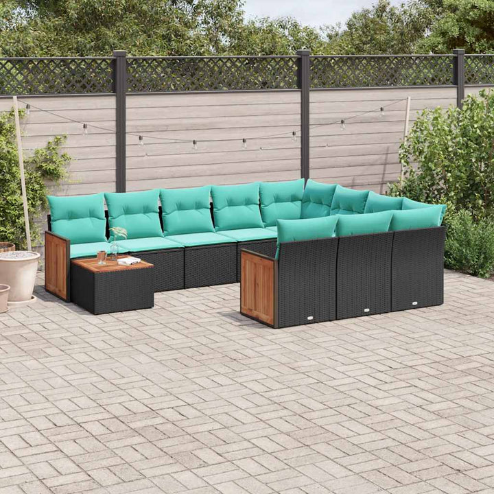 11-delt havesofasæt med hynder sort polyrattan