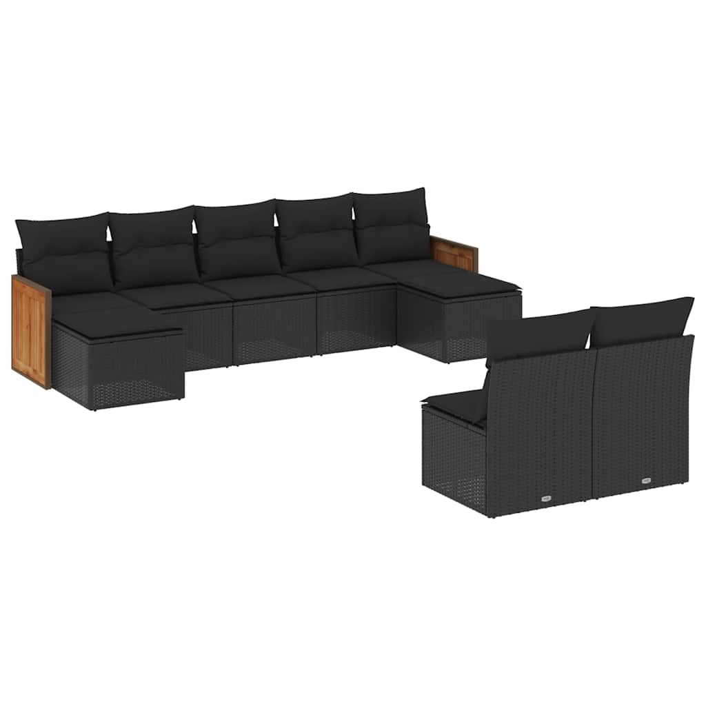 sofasæt til haven 9 dele med hynder polyrattan sort