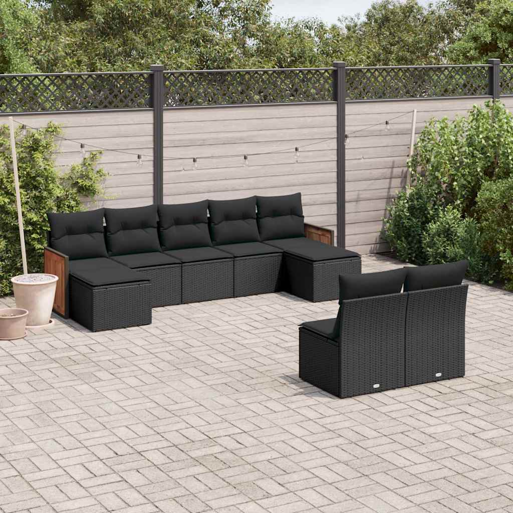 sofasæt til haven 9 dele med hynder polyrattan sort