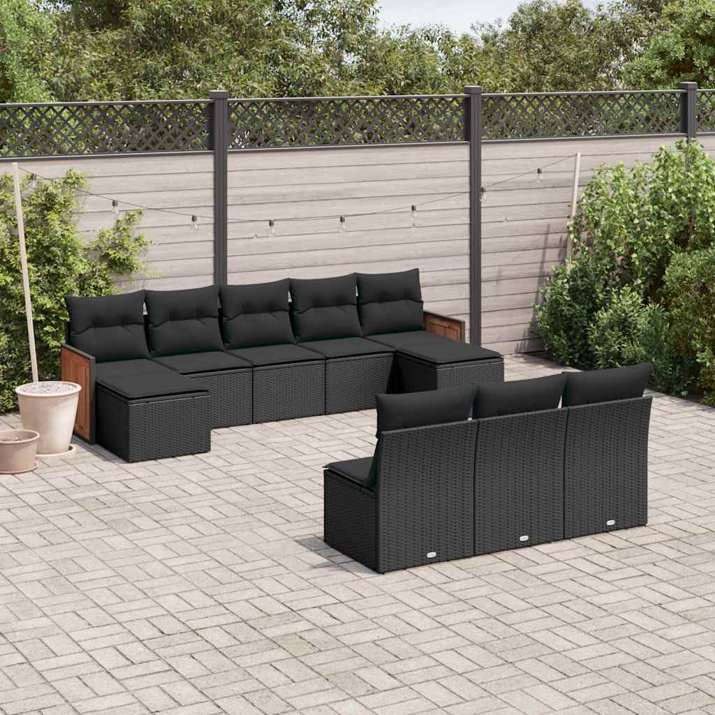 sofasæt til haven 10 dele med hynder polyrattan sort