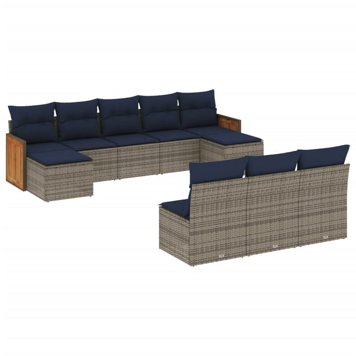 havesofasæt med 10 dele og hynder grå polyrattan