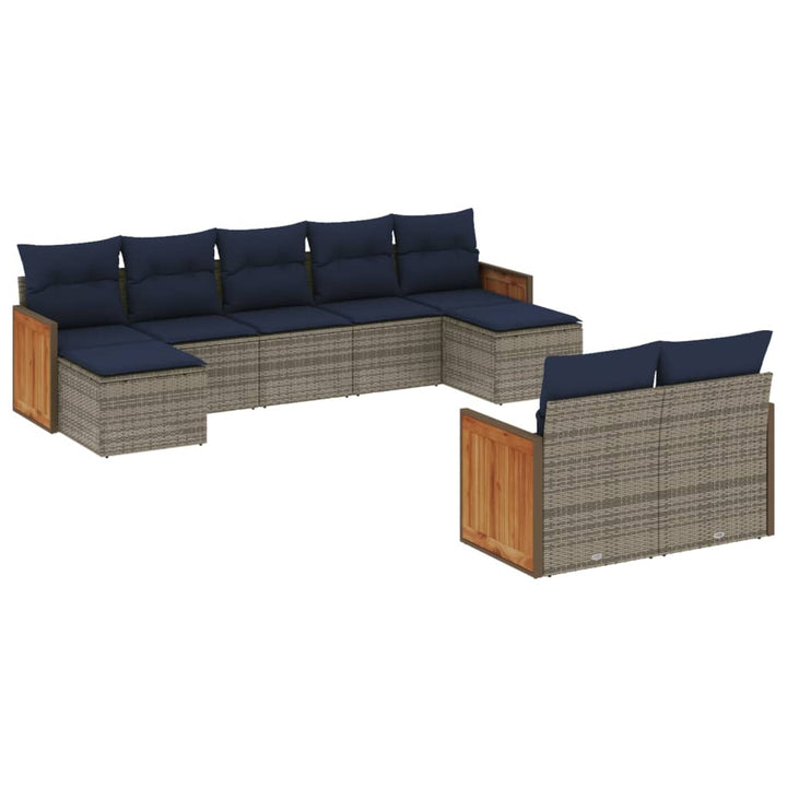 havesofasæt med 9 dele og hynder grå polyrattan