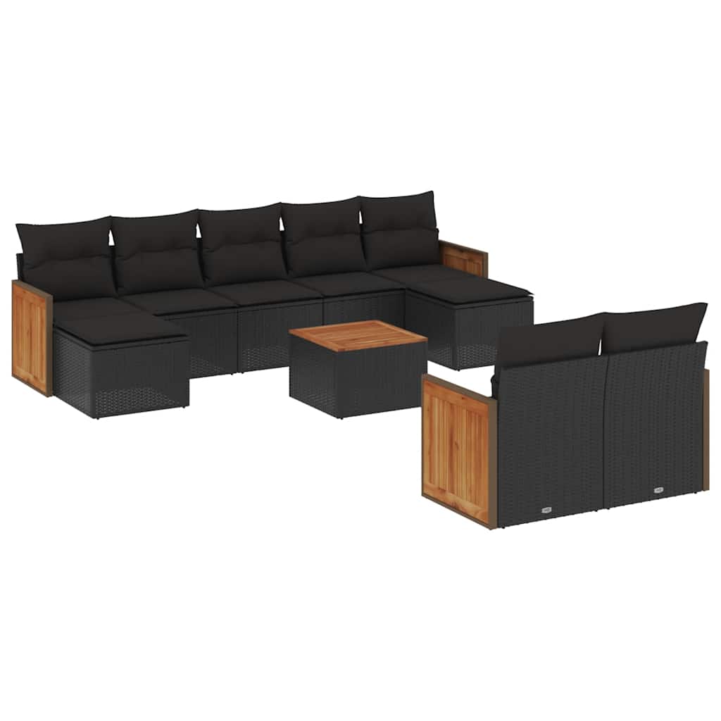 sofasæt til haven 10 dele med hynder polyrattan sort