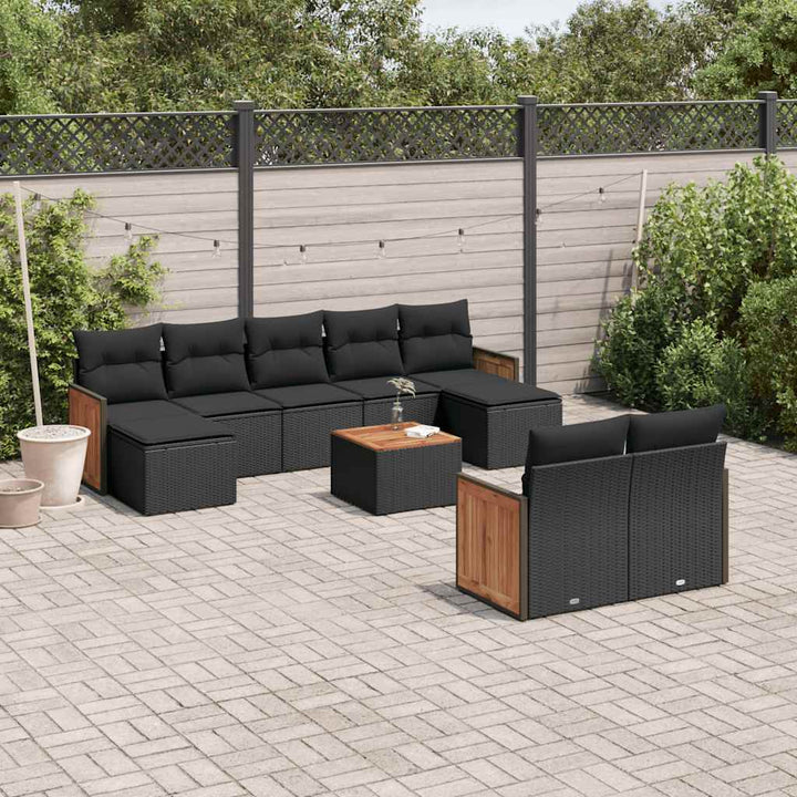 sofasæt til haven 10 dele med hynder polyrattan sort