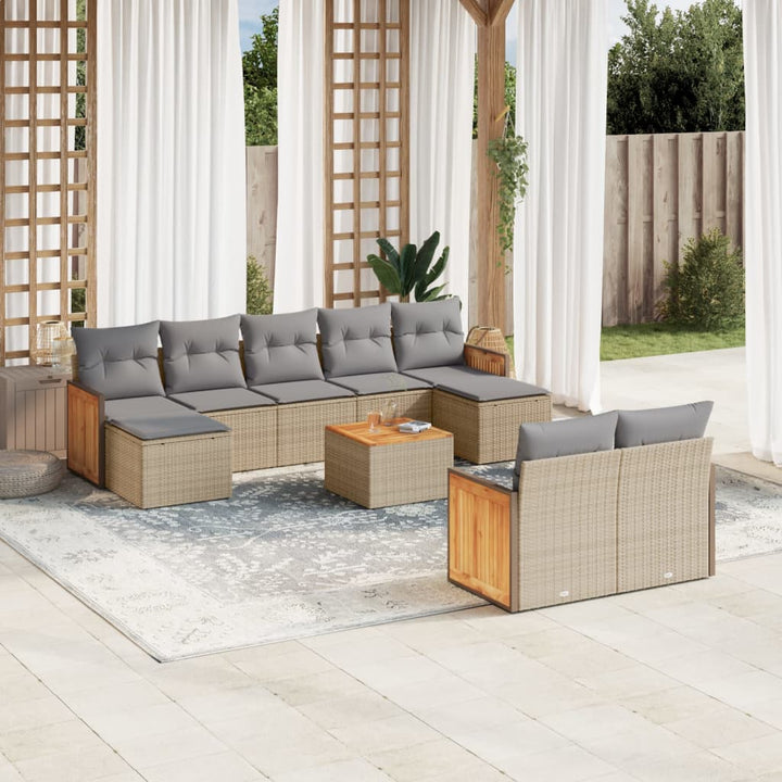 sofasæt til haven 10 dele med hynder polyrattan beige