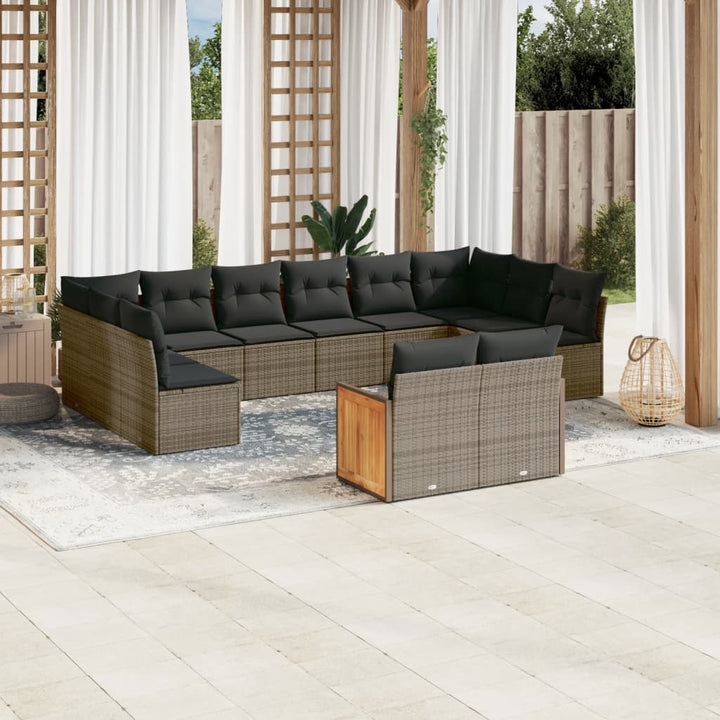 sofasæt til haven 12 dele med hynder polyrattan grå