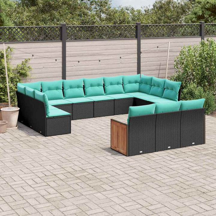 13-delt havesofasæt med hynder sort polyrattan