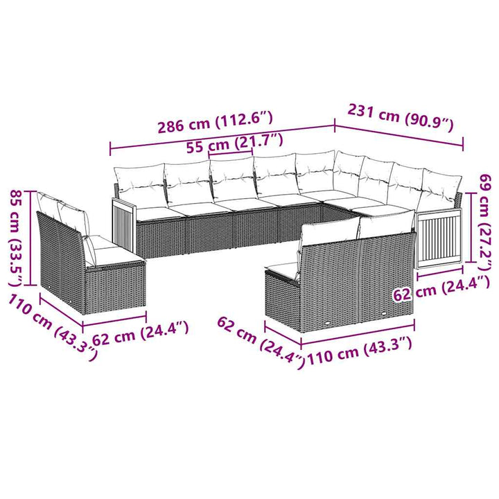 sofasæt til haven 12 dele med hynder polyrattan sort