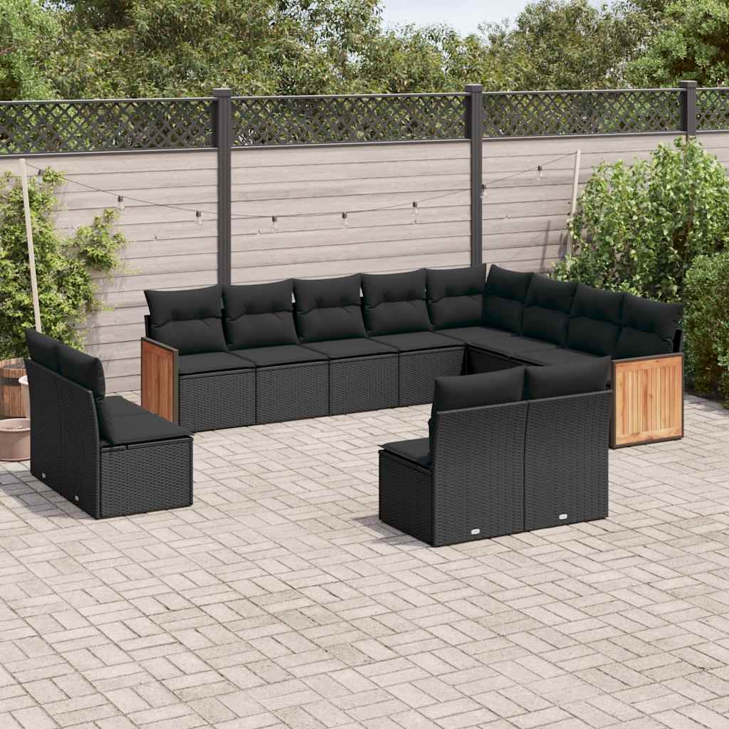 sofasæt til haven 12 dele med hynder polyrattan sort