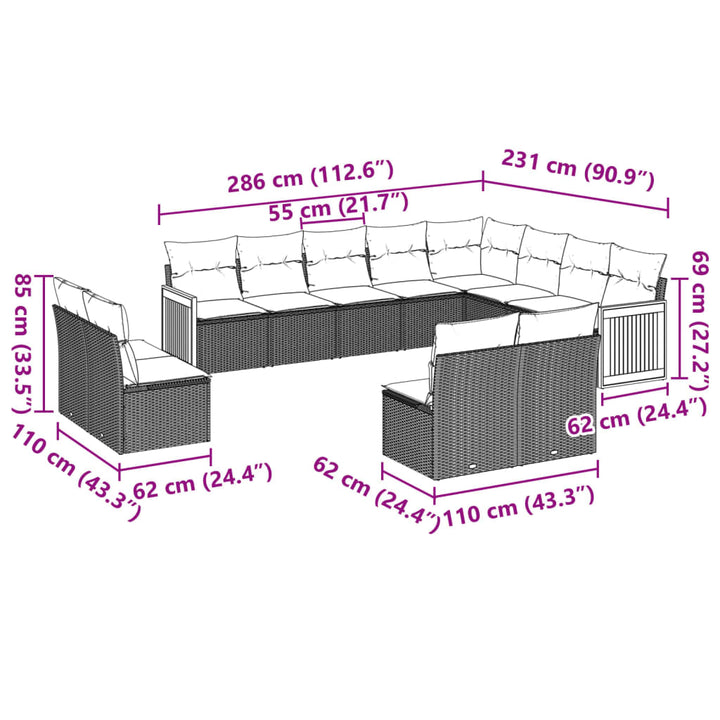 sofasæt til haven 12 dele med hynder polyrattan beige