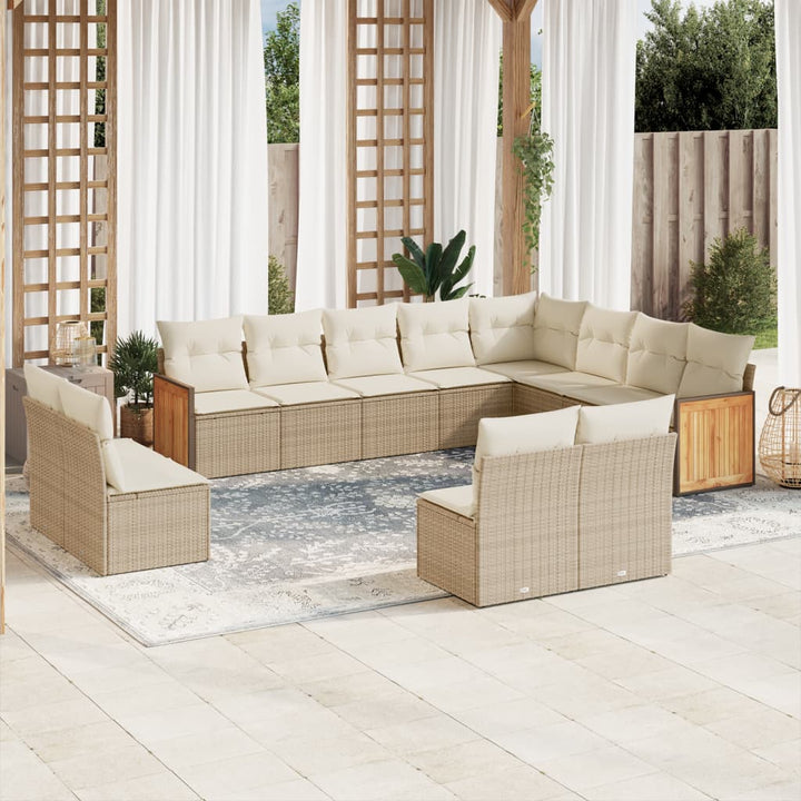 sofasæt til haven 12 dele med hynder polyrattan beige