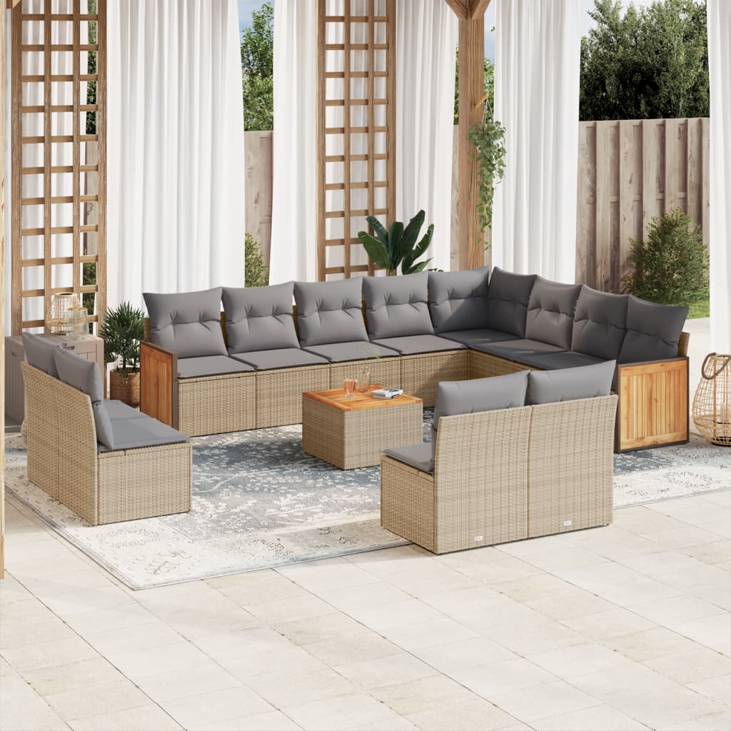 sofasæt til haven 13 dele med hynder polyrattan beige