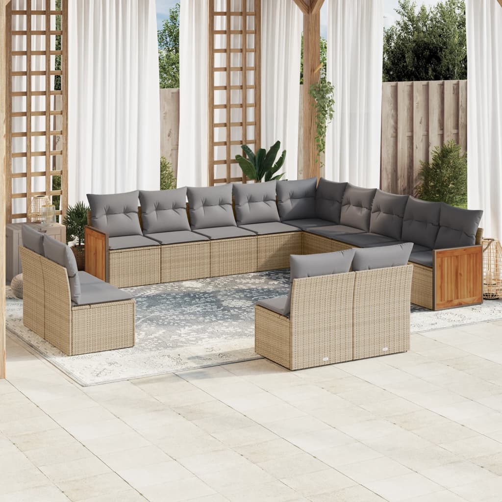 sofasæt til haven 13 dele med hynder polyrattan beige