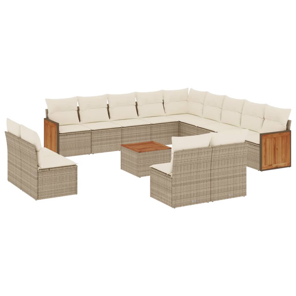 sofasæt til haven 14 dele med hynder polyrattan beige