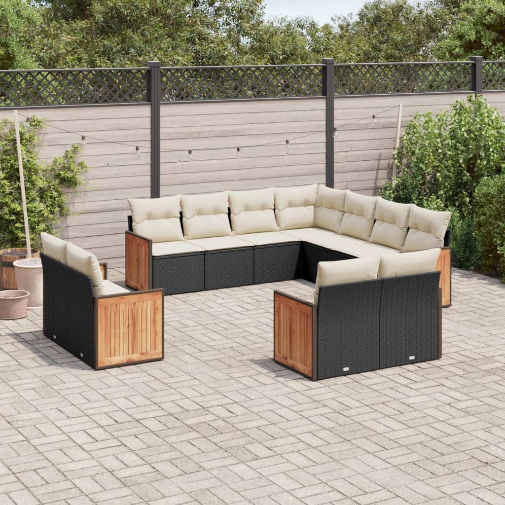 sofasæt til haven 11 dele med hynder polyrattan sort