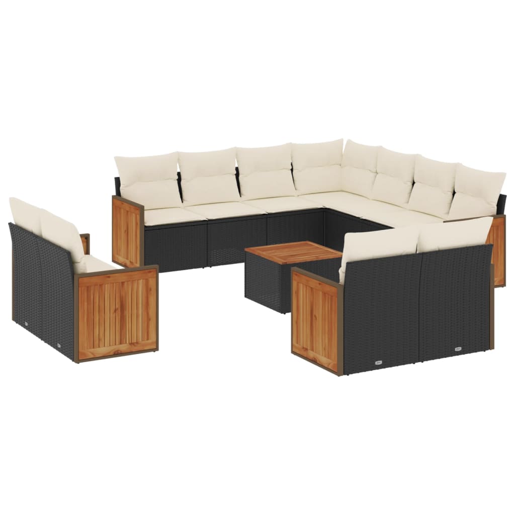 sofasæt til haven 12 dele med hynder polyrattan sort
