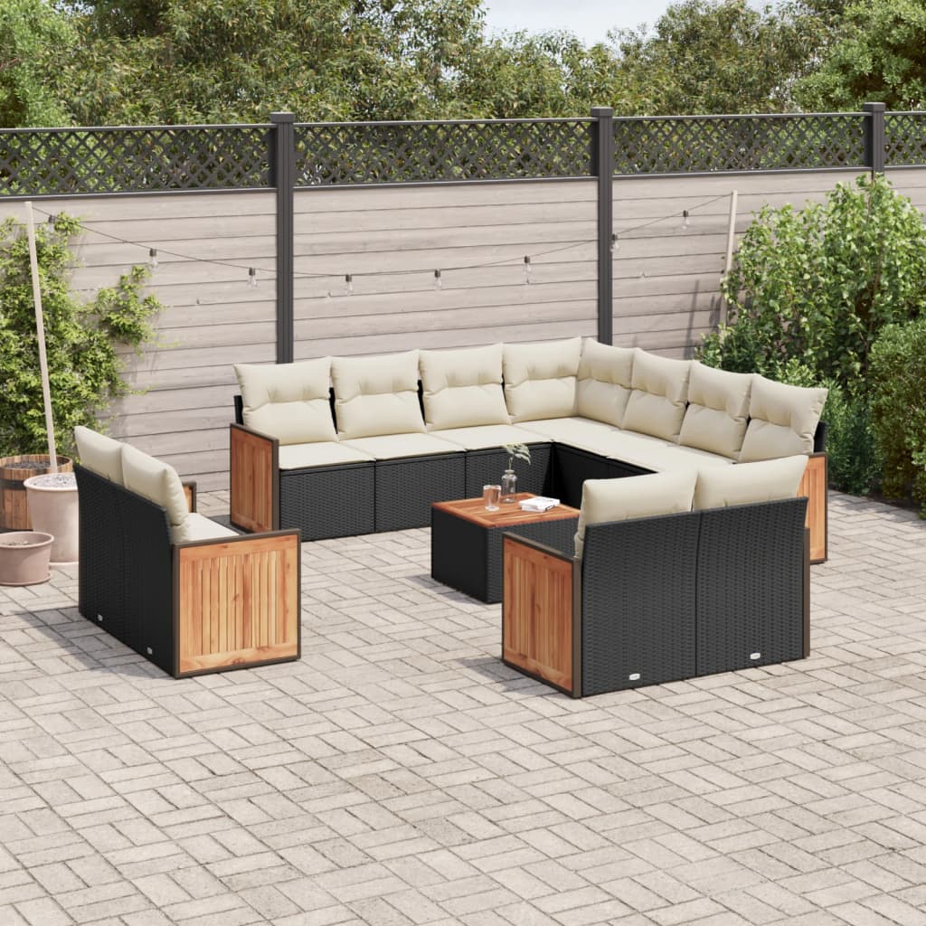 sofasæt til haven 12 dele med hynder polyrattan sort