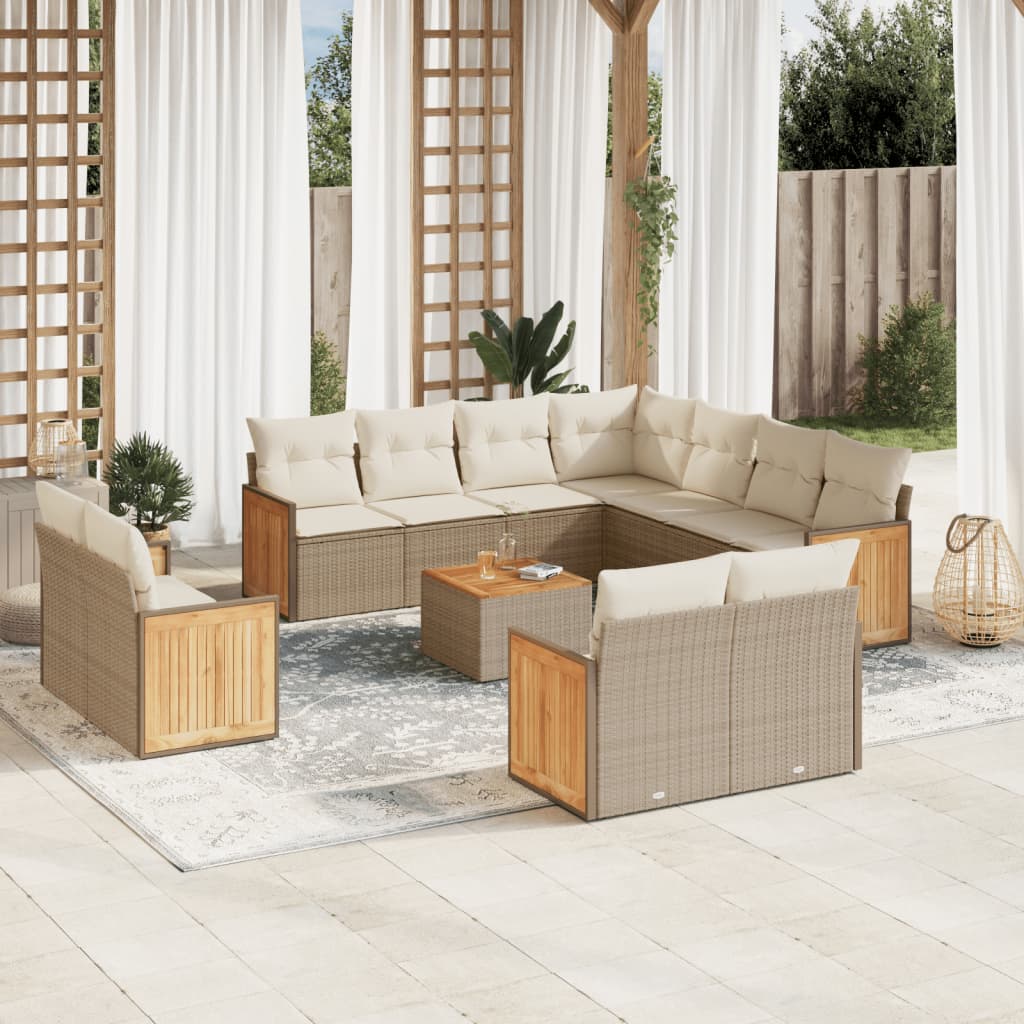 sofasæt til haven 12 dele med hynder polyrattan beige