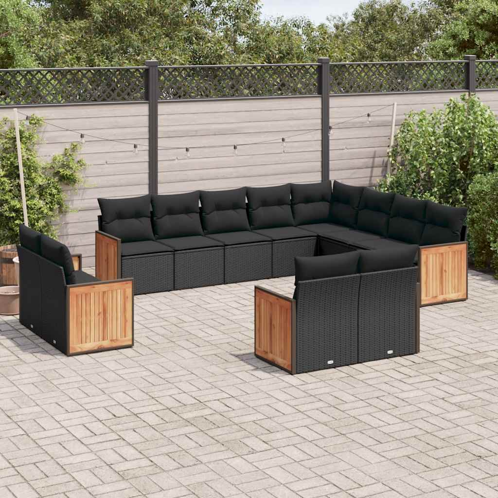sofasæt til haven 12 dele med hynder polyrattan sort