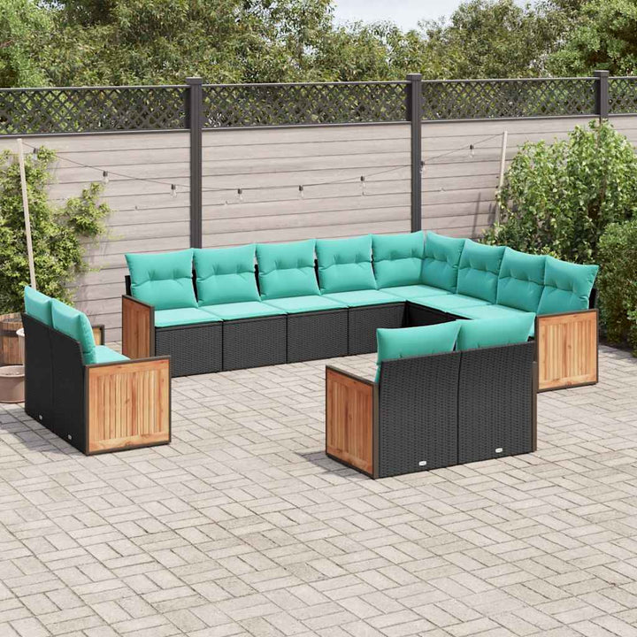 12-delt havesofasæt med hynder sort polyrattan