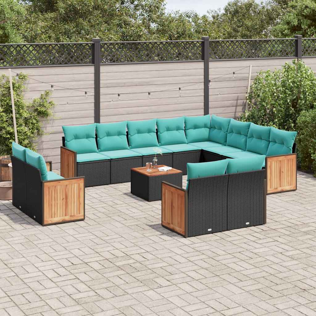 13-delt havesofasæt med hynder sort polyrattan