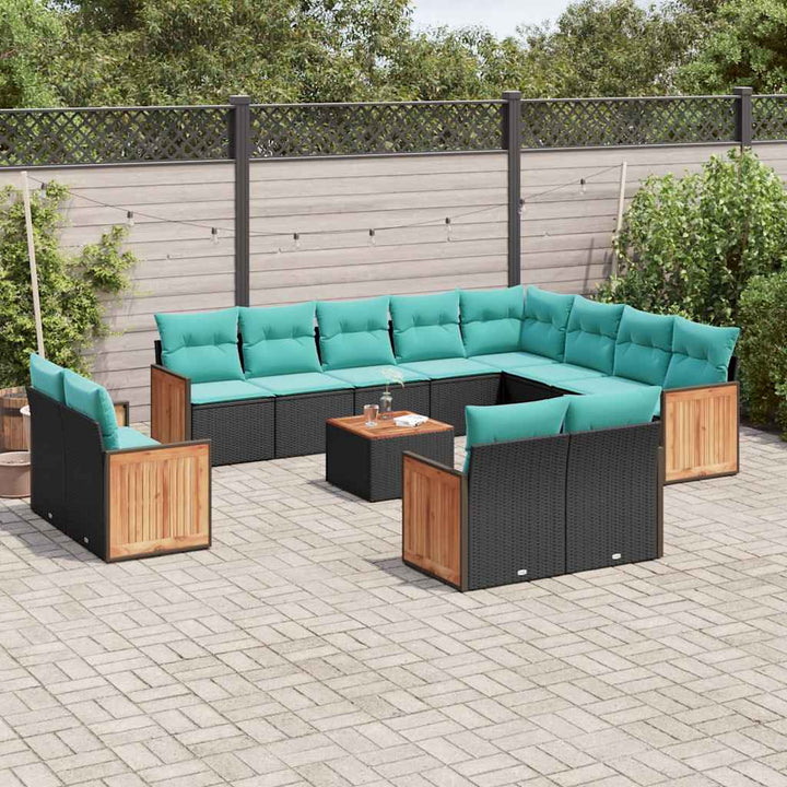13-delt havesofasæt med hynder sort polyrattan