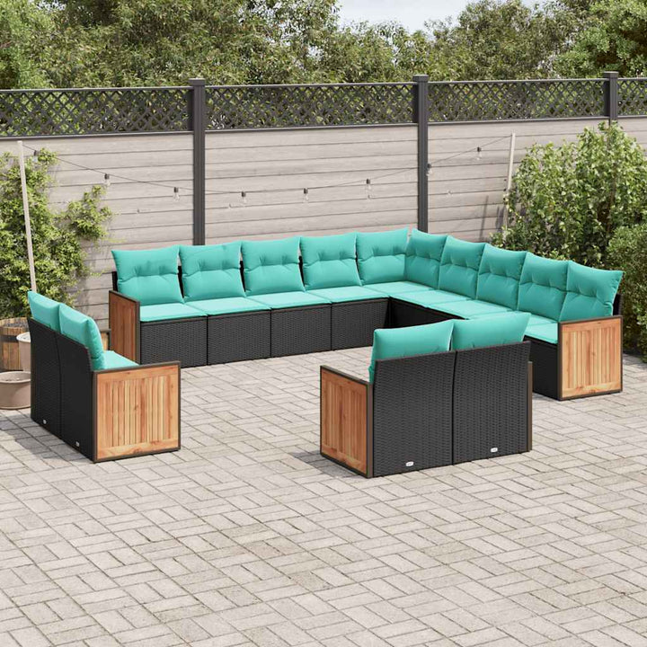 13-delt havesofasæt med hynder sort polyrattan