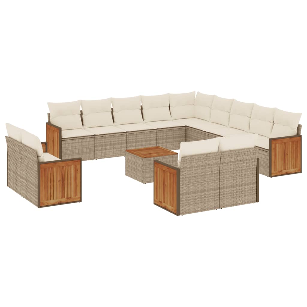 sofasæt til haven 14 dele med hynder polyrattan beige