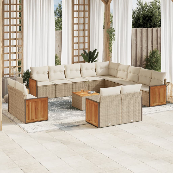 sofasæt til haven 14 dele med hynder polyrattan beige