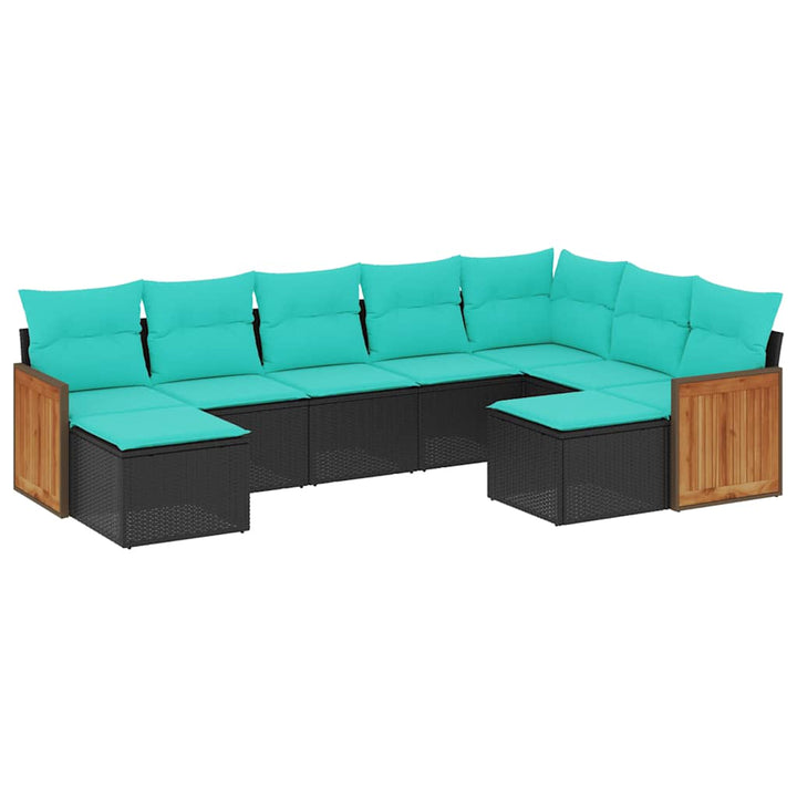 havesofasæt med 9 dele og hynder sort polyrattan