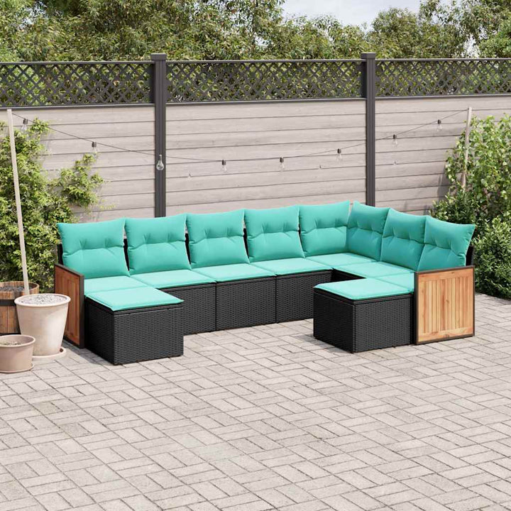 havesofasæt med 9 dele og hynder sort polyrattan