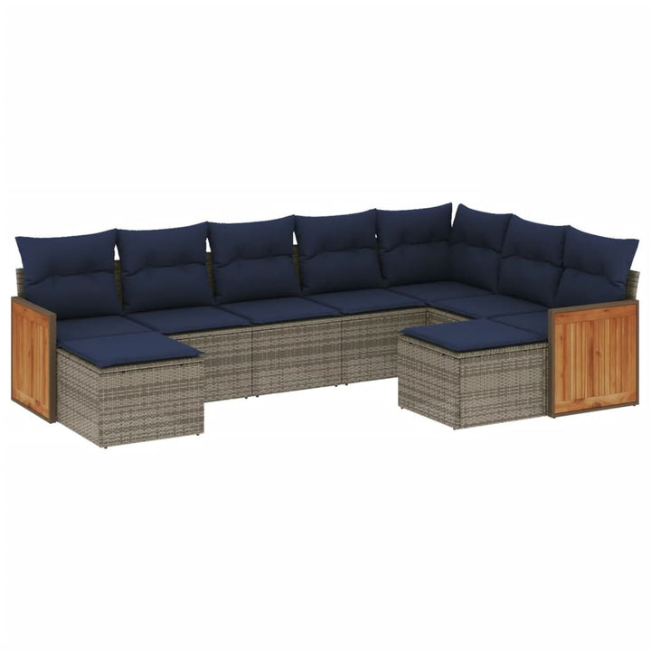 havesofasæt med 9 dele og hynder grå polyrattan